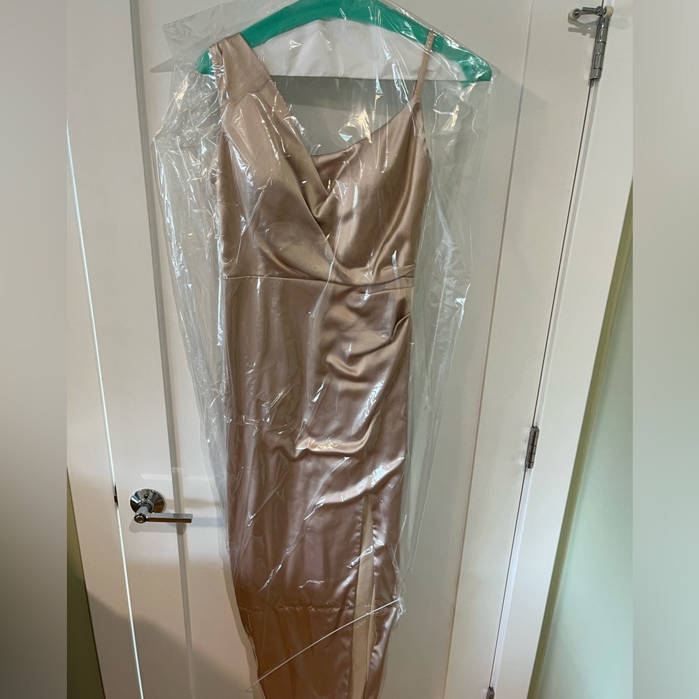 Revelry Bridesmaid Champagne Satin Dress